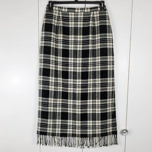 Briggs Plaid Wool Blend Fringe Skirt